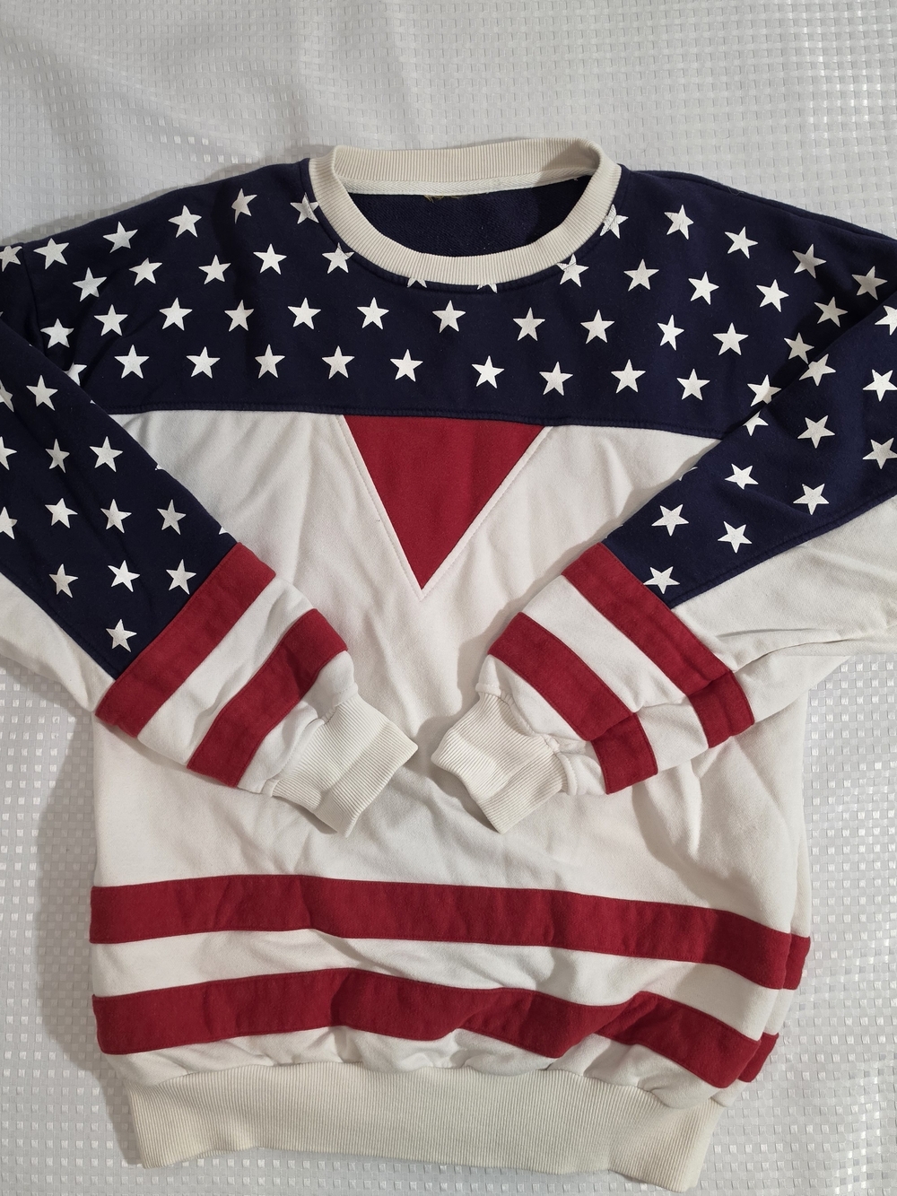 Vintage 90s Antigua American Flag Sweatshirt Near Mint Princess Diana Style L